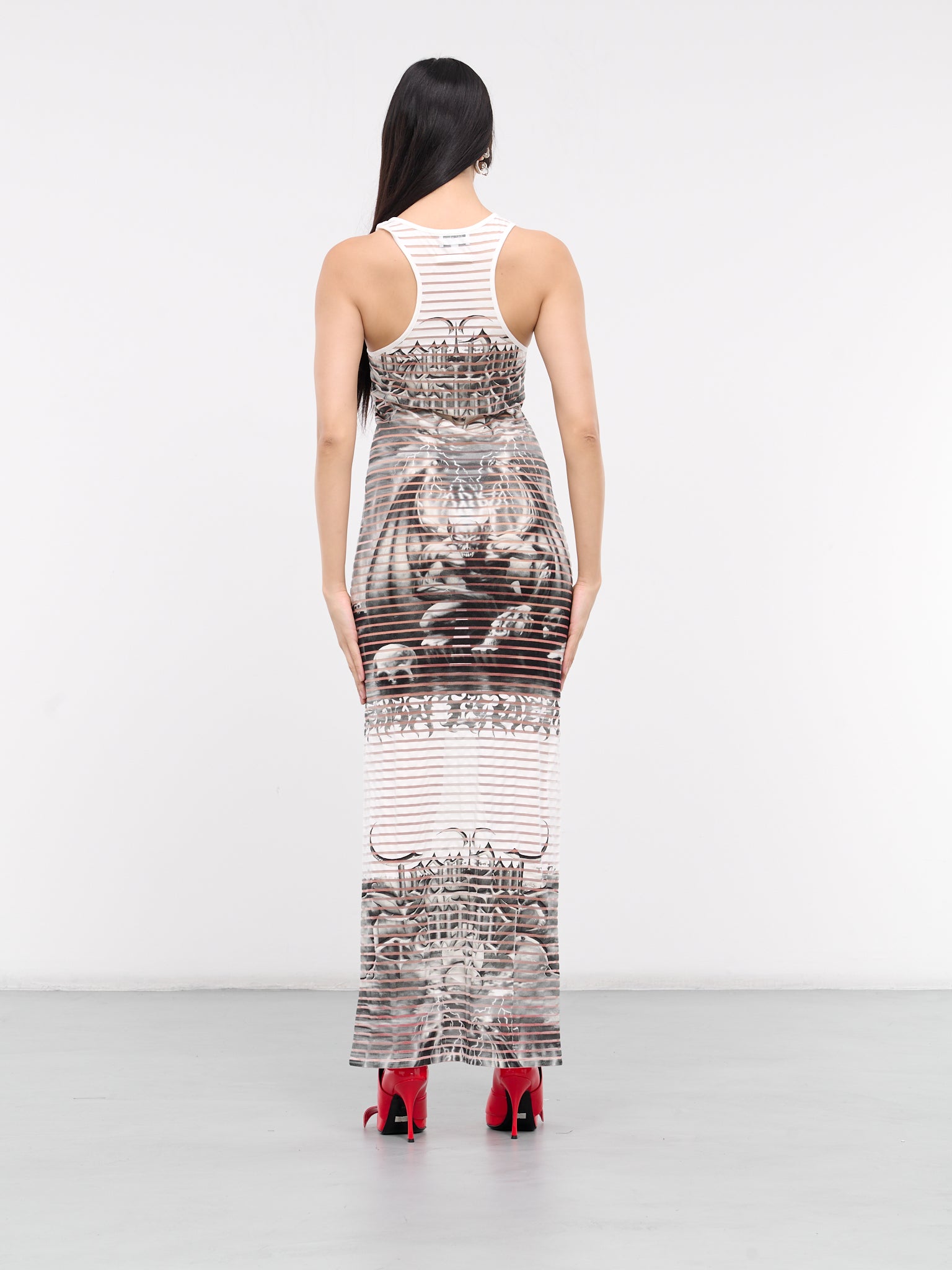 Cut-Out Diablo Print Dress (24-25-F-RO158-J544-WHITE-BLAC)