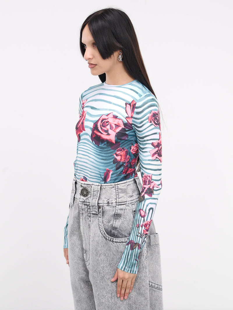 Flower Body Morphing Print Top (24-25-U-TO186-J551-MULTI)