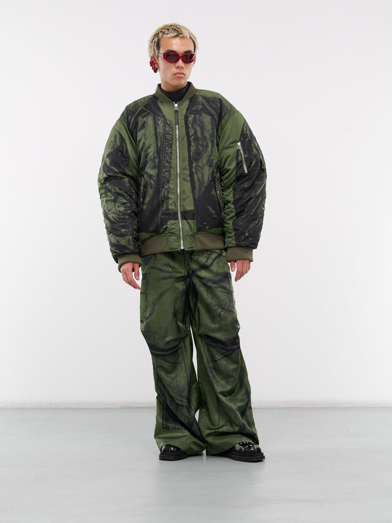 Green Trompe L'oeil Cargo Pants (24-30-F-PA134-C539-KHAKI-BLACK)