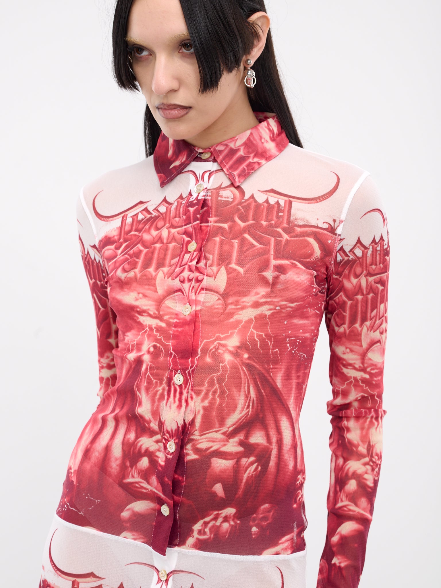 Diablo Print Shirt Dress (24-25-F-RO095-T546-WHITE-RED)