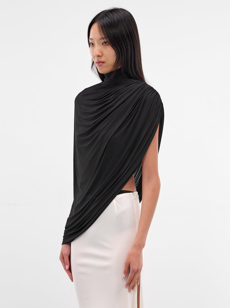 Black Bat Wing Draped Top (240-T07-BLACK)