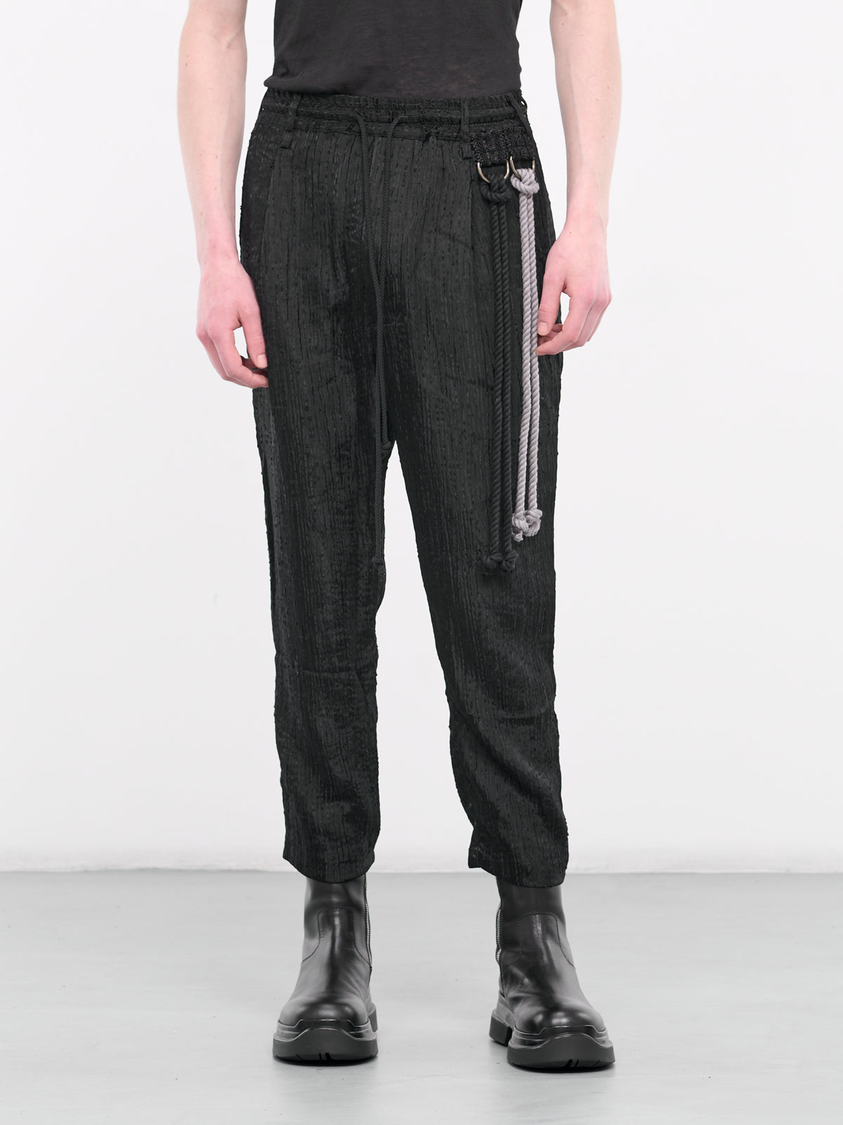 Rope Drawcord Trousers (241-MPT065-WAVE-JET-BLACK)