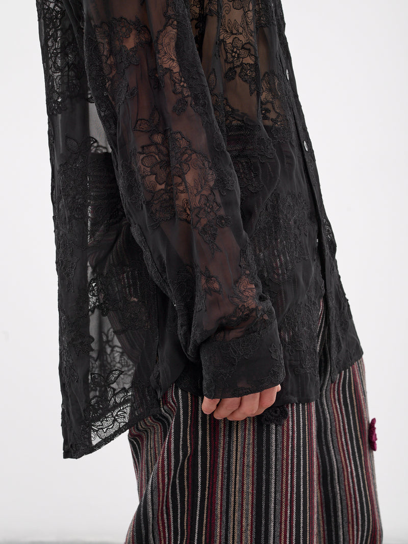 Oversized Sheer Shirt (242-MSH058-LACE-BLACK)
