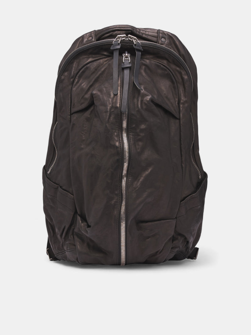 Black Leather Zip Backpack (243-03-BLACK)