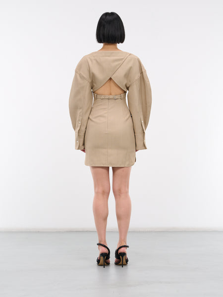 【関税込み】JACQUEMUS LA ROBE CHEMISE CASACO' DRESS Jacquemus La Robe Chemise Casaco Lantern Sleeve Wool Blend