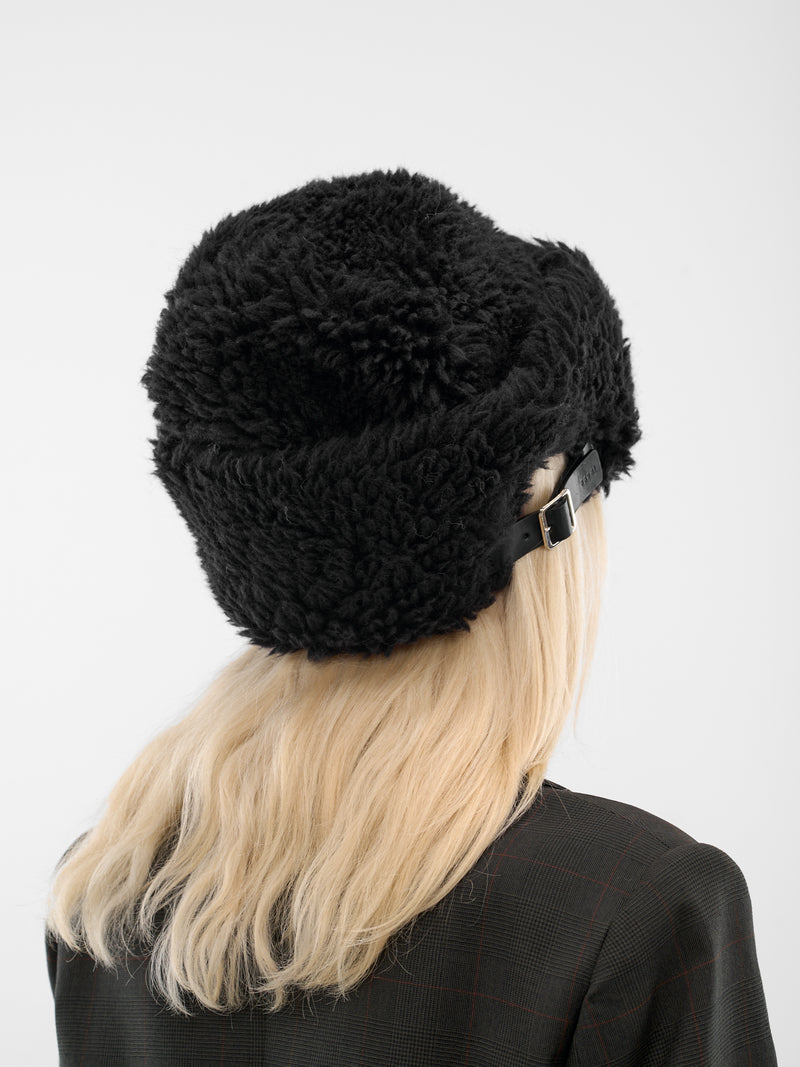 Black Fuzzy Wool Cap (25-01043S-001-BLACK)