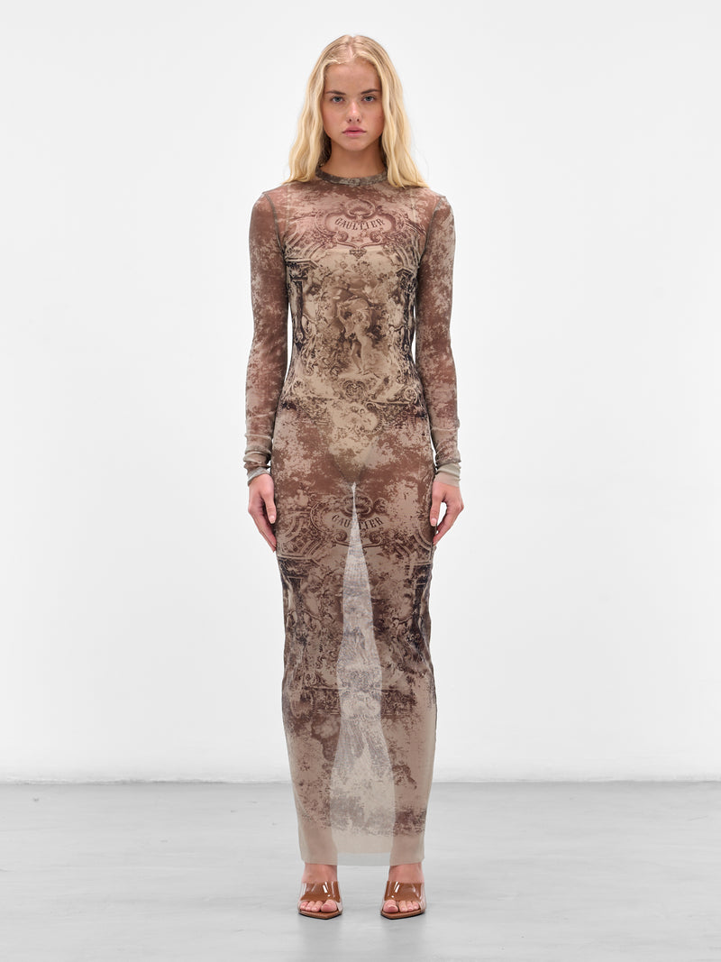 Beige Maxi “Médaillon” Print Dress (25-03-W-DR023-M006P-BEIGE-TAUP)