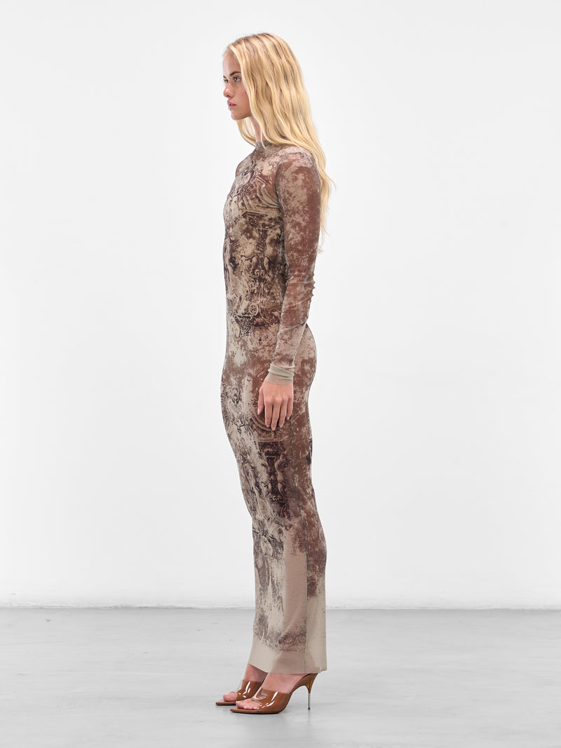 Beige Maxi “Médaillon” Print Dress (25-03-W-DR023-M006P-BEIGE-TAUP)