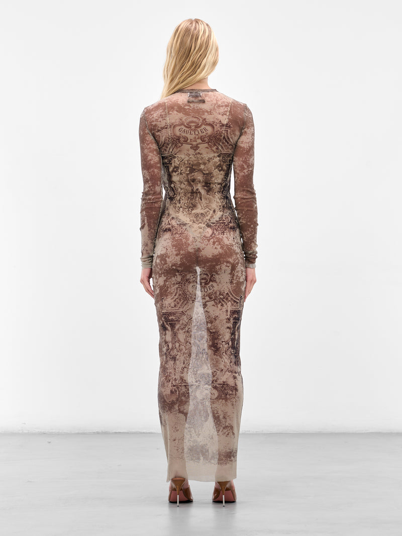 Beige Maxi “Médaillon” Print Dress (25-03-W-DR023-M006P-BEIGE-TAUP)