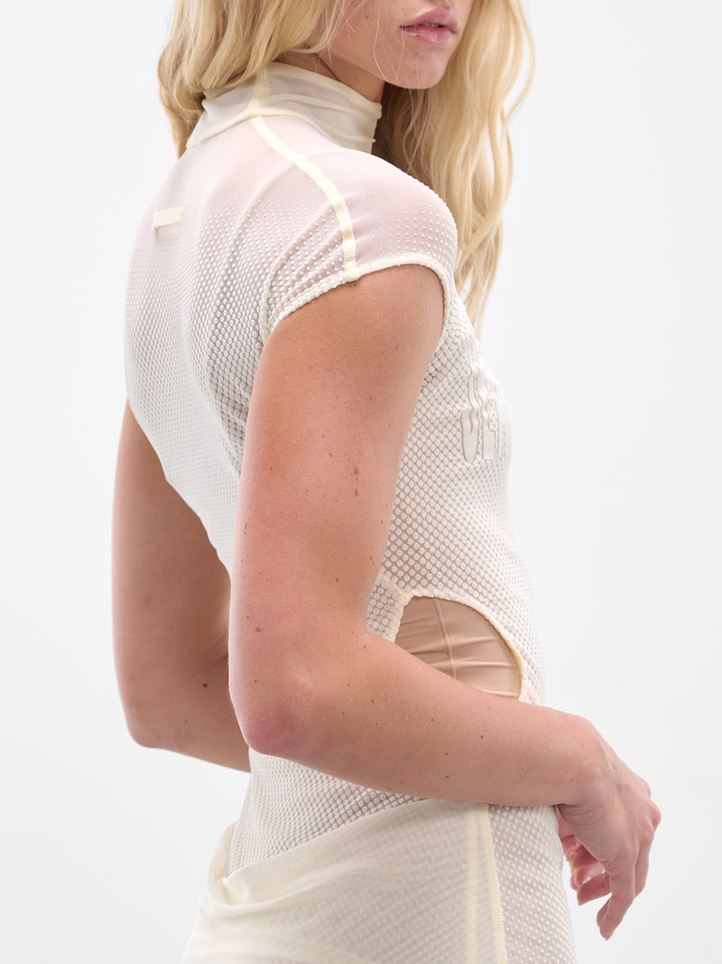 Ecru Sleeveless Flock Maxi Dress (25-03-W-DR046-M001-ECRU)