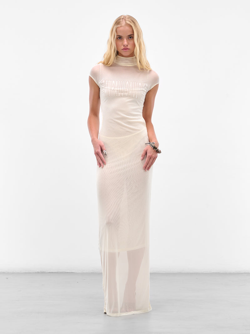 Ecru Sleeveless Flock Maxi Dress (25-03-W-DR046-M001-ECRU)