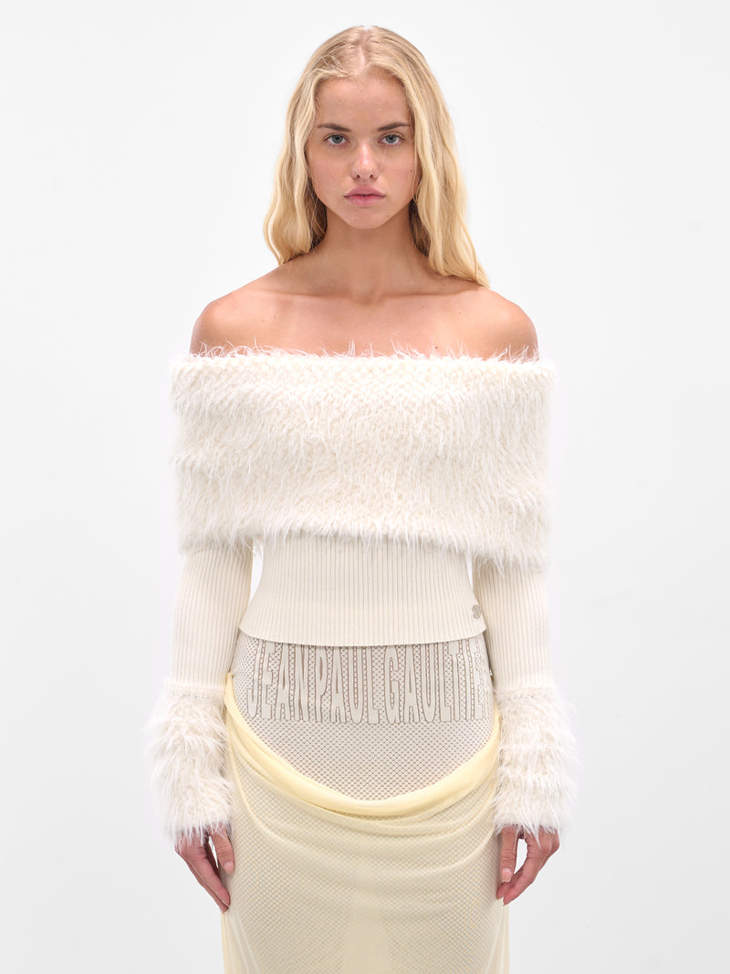 Ecru Hairy Ribbed Crop Sweater (25-03-W-PO018-K005-ECRU)