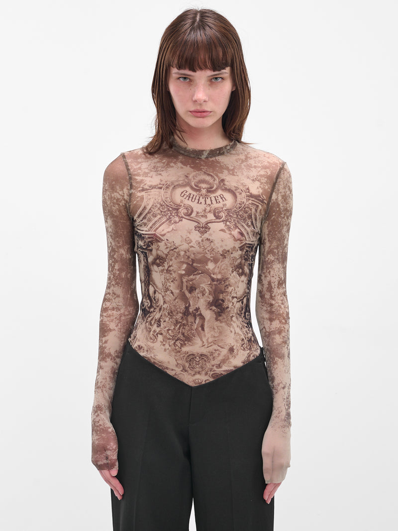 The Beige Tulle Médaillon Top (25-03-W-TO305-M006P-BEIGE-TAUP)