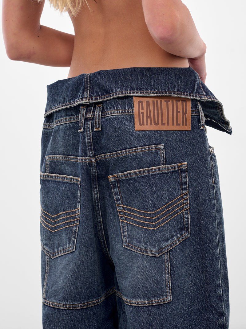 Blue Zipped Patch Denim Jeans (25-03-W-TR007-D024-VINTAGE-BLU)