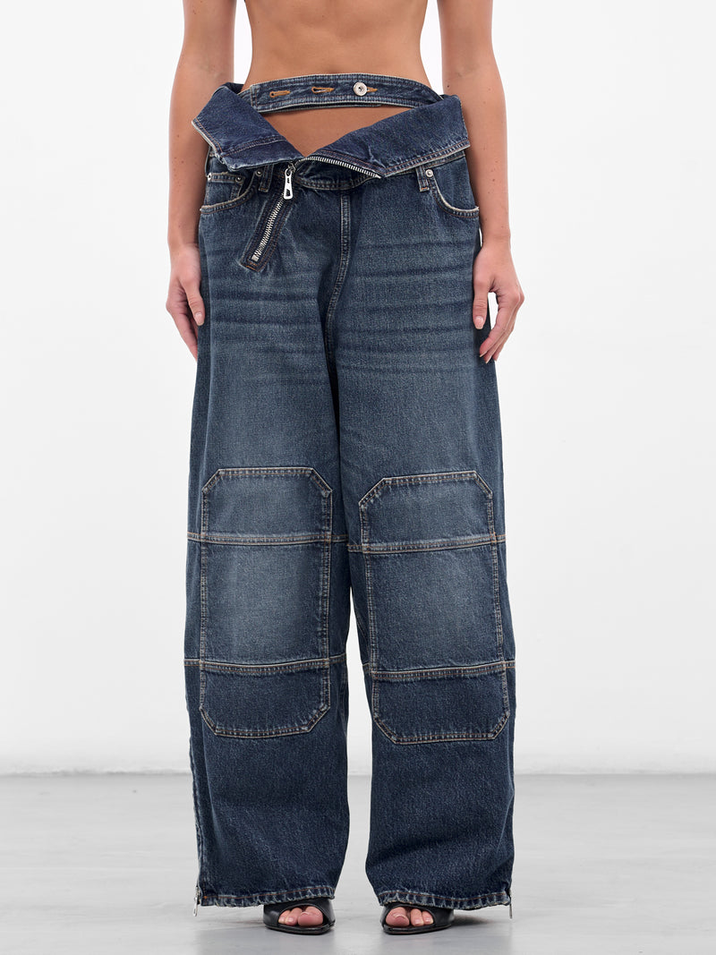 Blue Zipped Patch Denim Jeans (25-03-W-TR007-D024-VINTAGE-BLU)