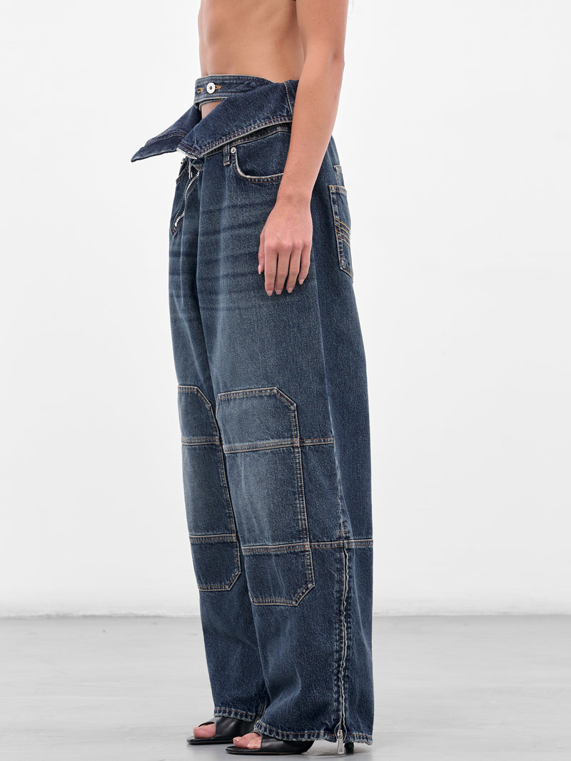 Blue Zipped Patch Denim Jeans (25-03-W-TR007-D024-VINTAGE-BLU)