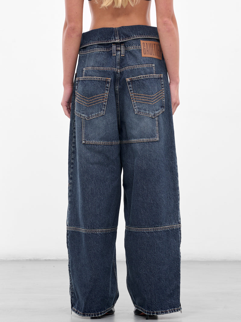 Blue Zipped Patch Denim Jeans (25-03-W-TR007-D024-VINTAGE-BLU)