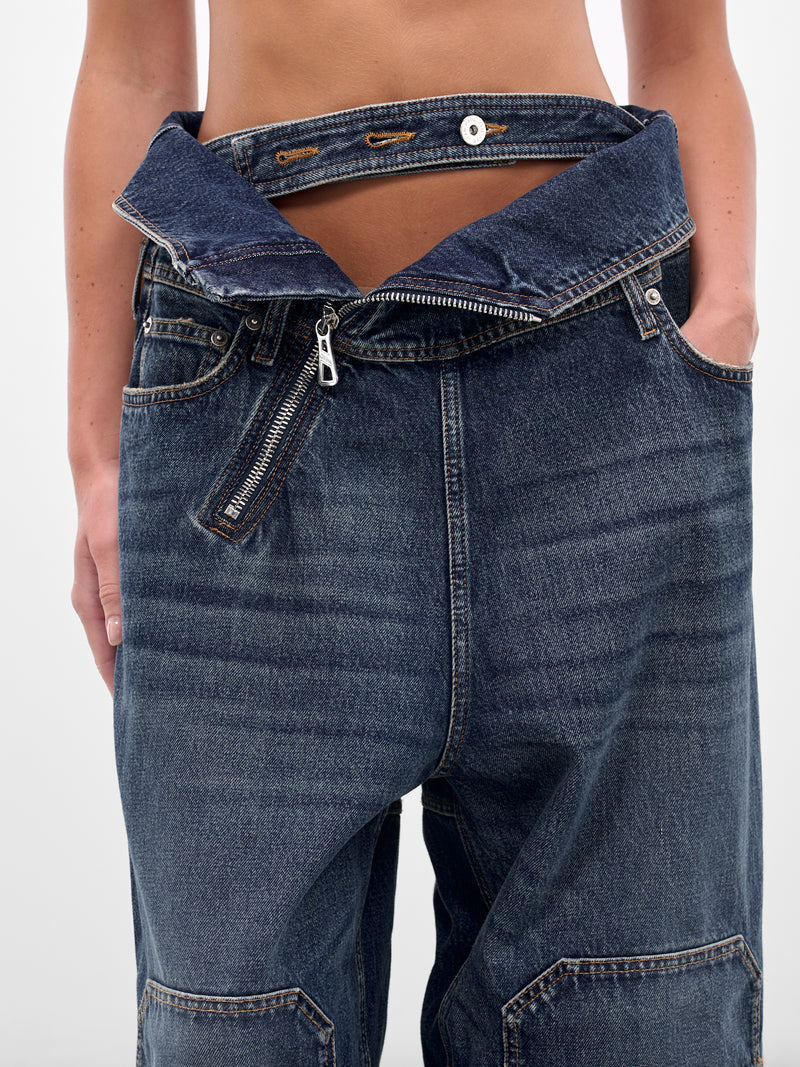 Blue Zipped Patch Denim Jeans (25-03-W-TR007-D024-VINTAGE-BLU)