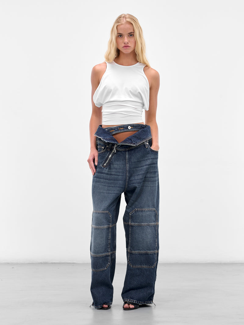 Blue Zipped Patch Denim Jeans (25-03-W-TR007-D024-VINTAGE-BLU)