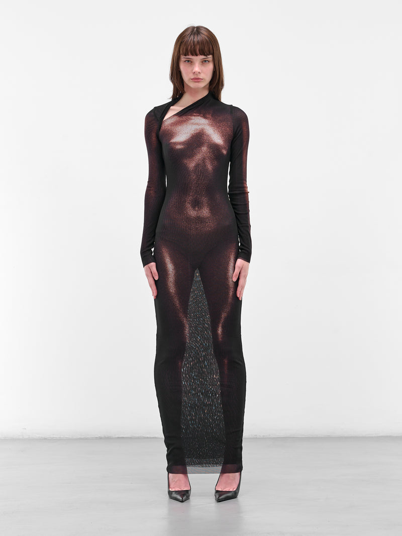 Long Bronze Body Dust Dress (25-04-W-DR051-M010P-BLACK-BROW)