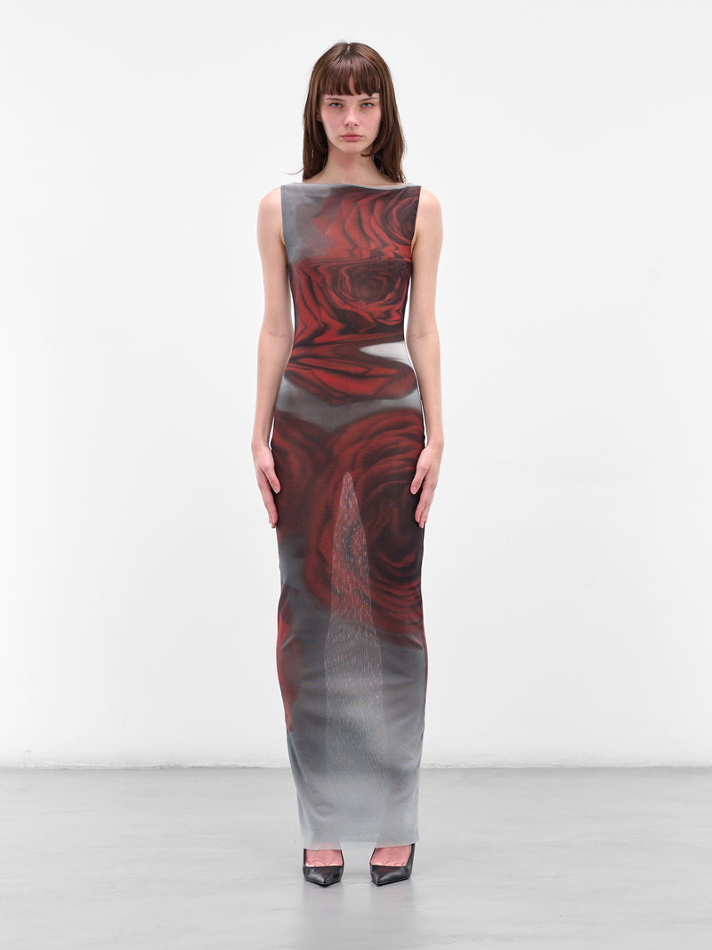 Long Red Blurry Roses Dress (25-04-W-DR053-M011P-MULTI)