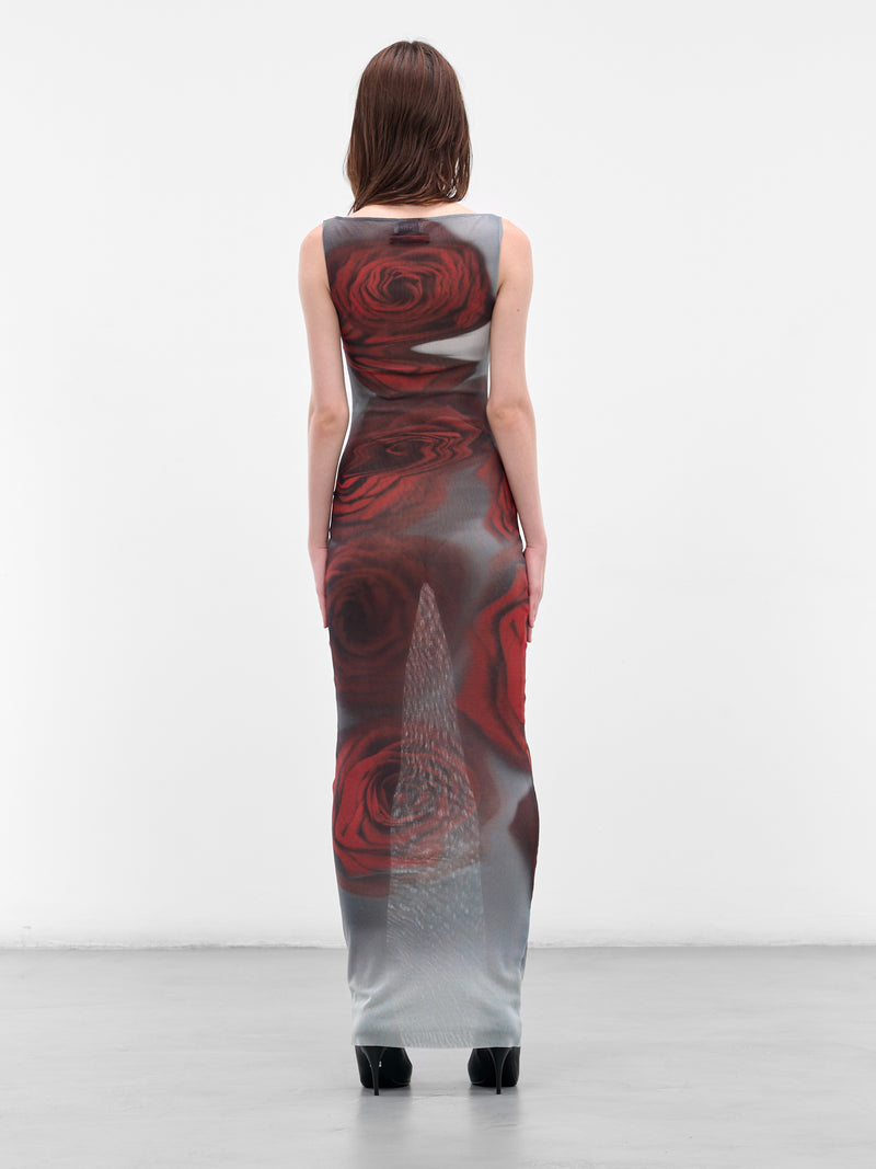 Long Red Blurry Roses Dress (25-04-W-DR053-M011P-MULTI)