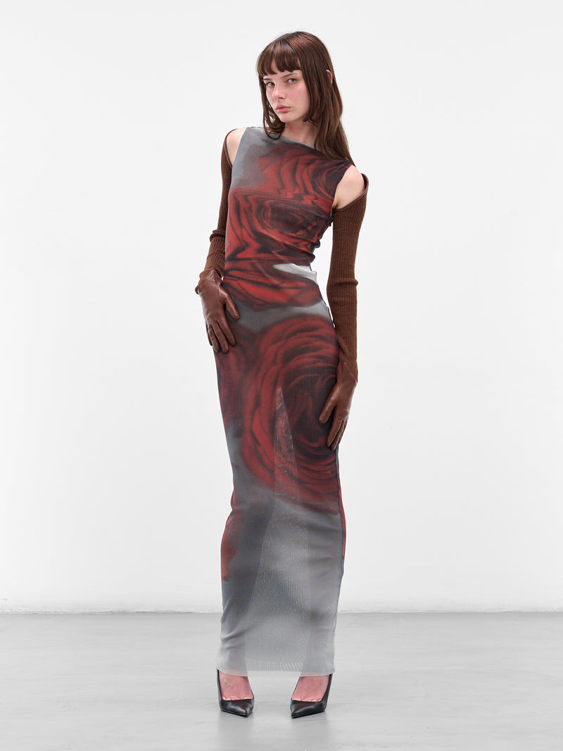 Long Red Blurry Roses Dress (25-04-W-DR053-M011P-MULTI)