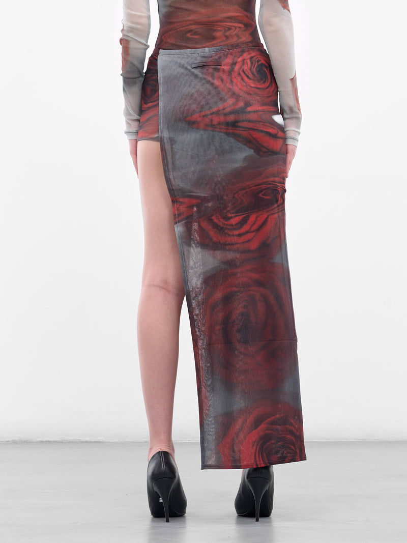 Red Blurry Roses Asymmetric Skort (25-04-W-SK016-W-MULTI)