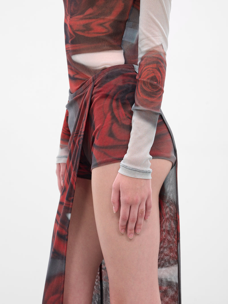 Red Blurry Roses Asymmetric Skort (25-04-W-SK016-W-MULTI)