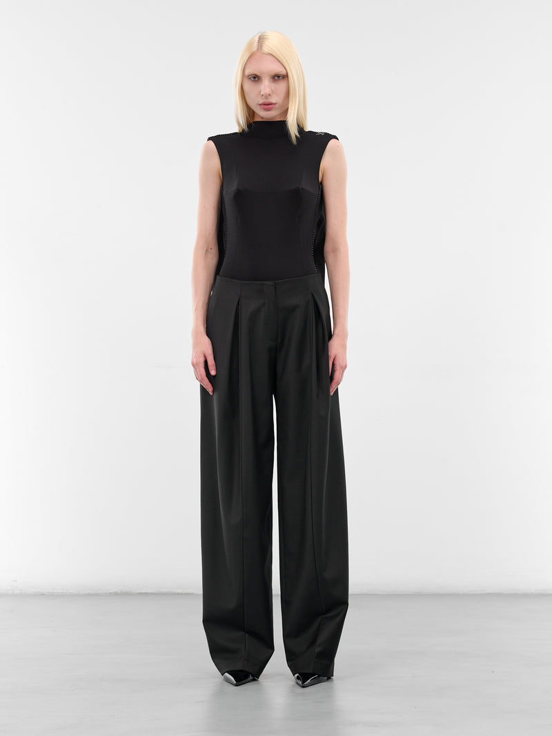 Black Viscose Jersey Draped Bodysuit (25-04-W-TO383-W021-BLACK)