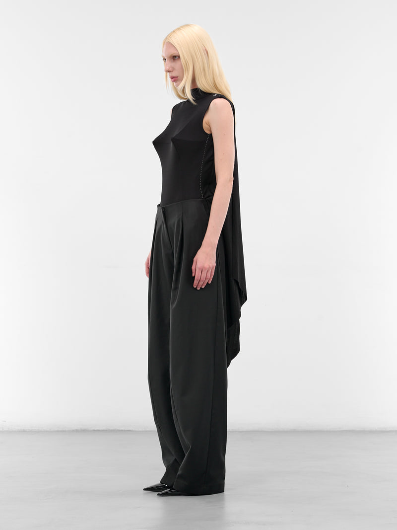 Black Viscose Jersey Draped Bodysuit (25-04-W-TO383-W021-BLACK)