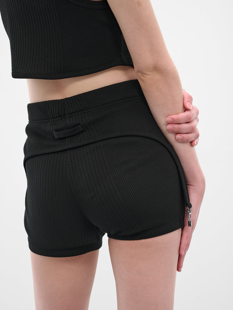 The Black Garter Mini Shorts (25-04-W-TR038-J014-BLACK)