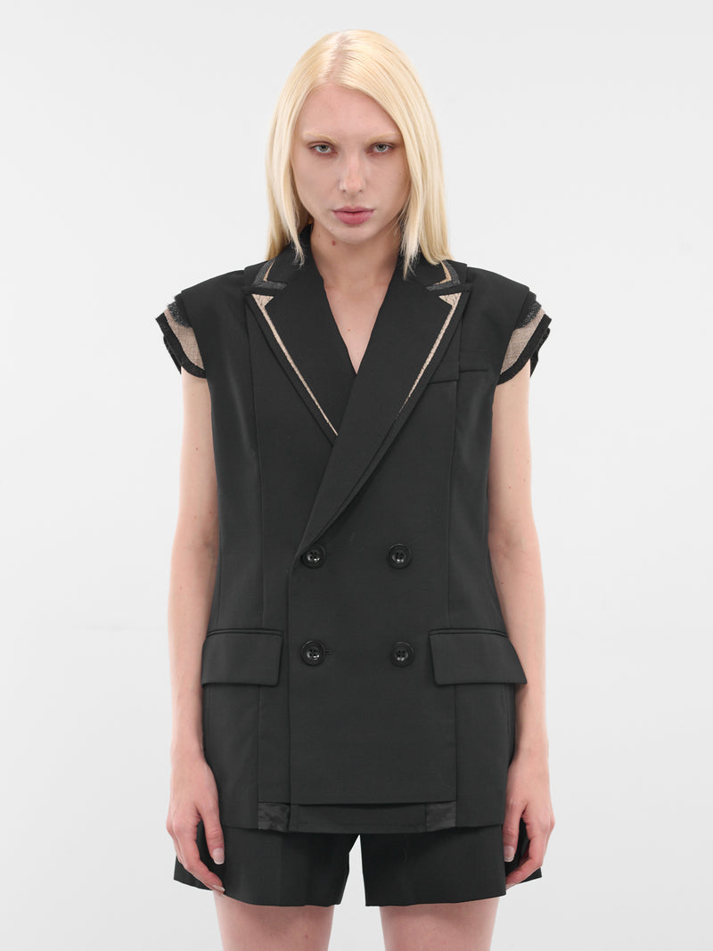 Black Deconstructed Wool Blazer Vest (25-07942-001-BLACK)