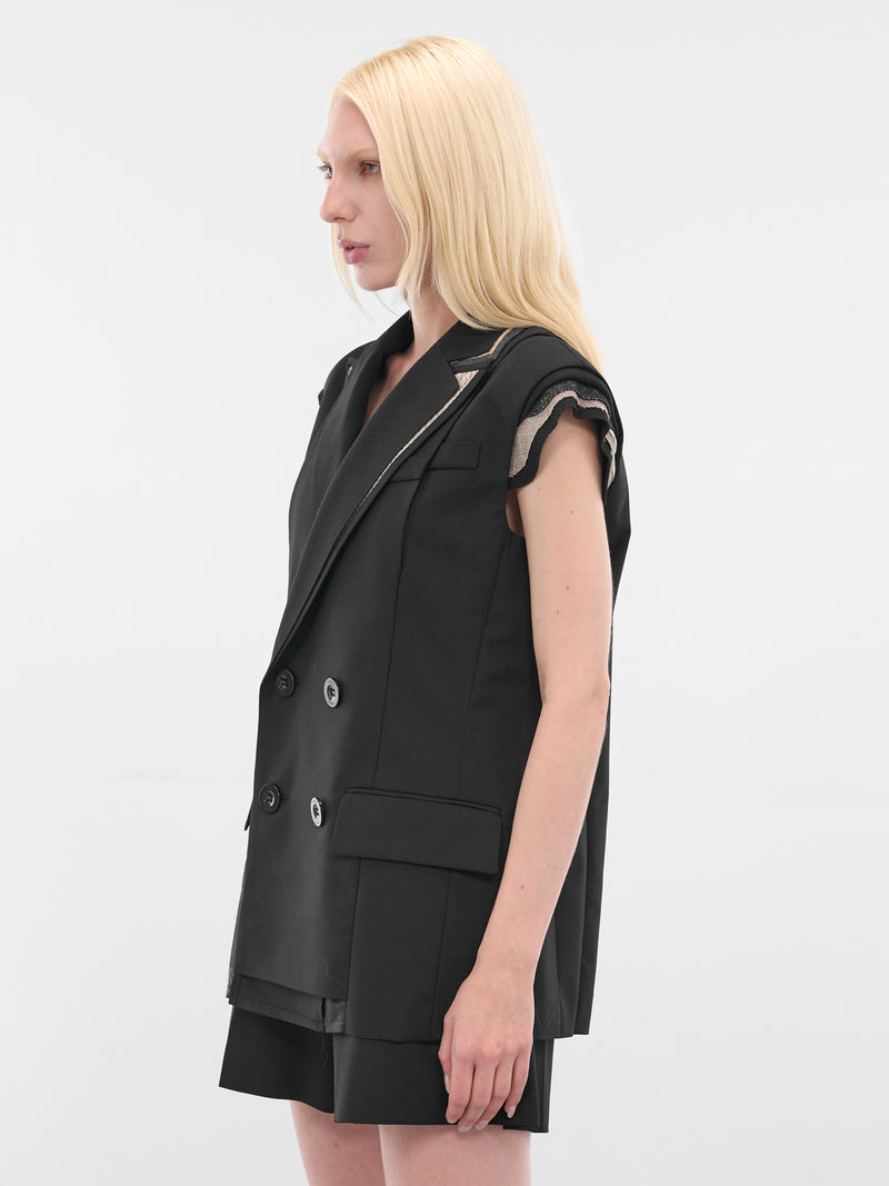 Black Deconstructed Wool Blazer Vest (25-07942-001-BLACK)