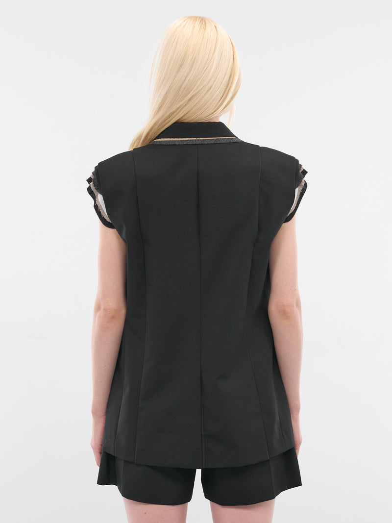 Black Deconstructed Wool Blazer Vest (25-07942-001-BLACK)