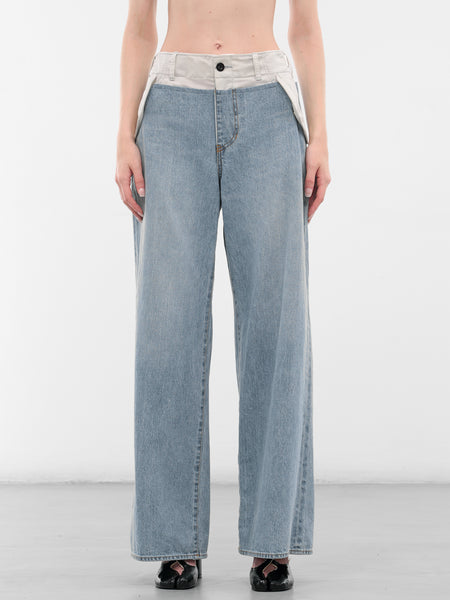 Nylon-Denim Paneled Wide Jeans (25-07965-455-LIGHT-BLUE-GRAY)