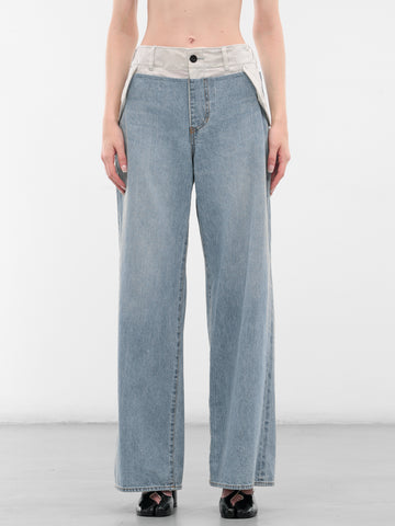 Nylon-Denim Paneled Wide Jeans (25-07965-455-LIGHT-BLUE-GRAY)