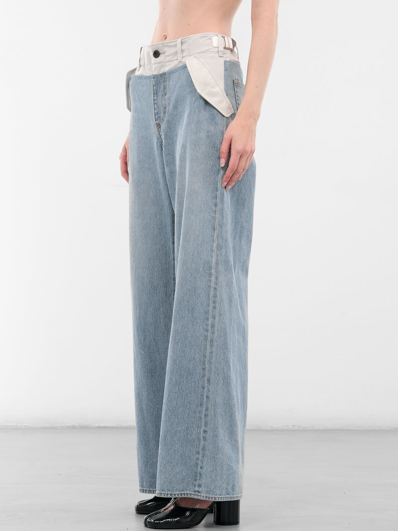Nylon-Denim Paneled Wide Jeans (25-07965-455-LIGHT-BLUE-GRAY)