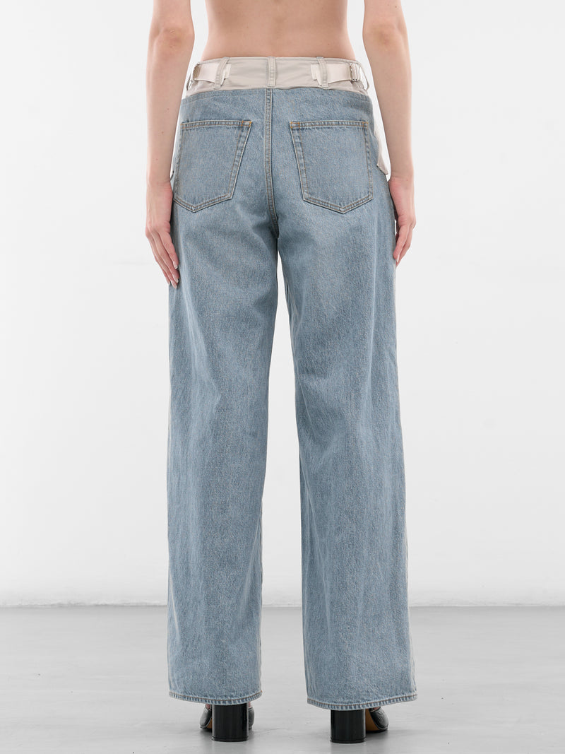 Nylon-Denim Paneled Wide Jeans (25-07965-455-LIGHT-BLUE-GRAY)