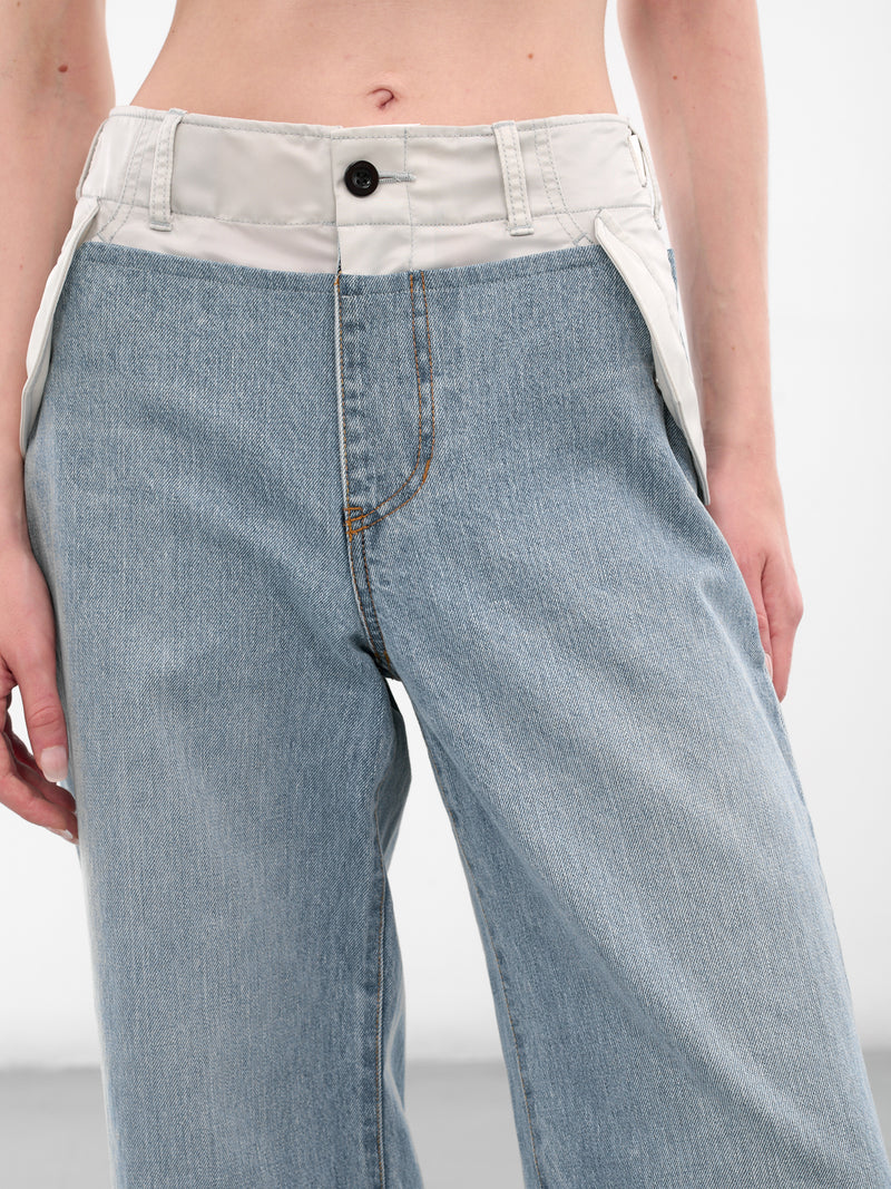 Nylon-Denim Paneled Wide Jeans (25-07965-455-LIGHT-BLUE-GRAY)