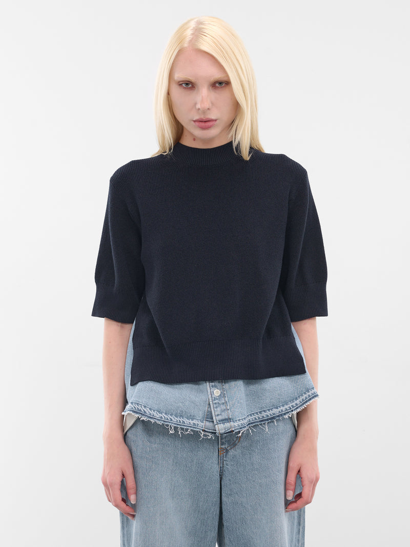 Deconstructed Knit-Denim Layered Sweater (25-07969-211-NAVY-BLUE)