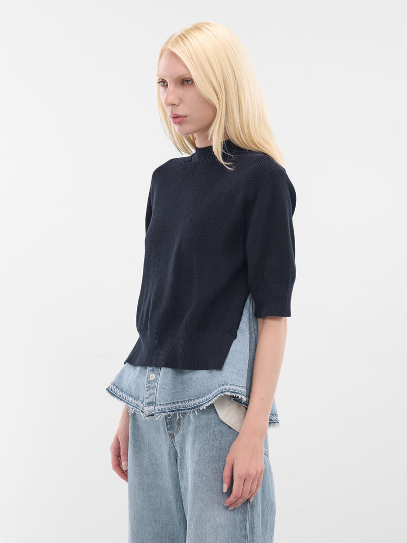 Deconstructed Knit-Denim Layered Sweater (25-07969-211-NAVY-BLUE)
