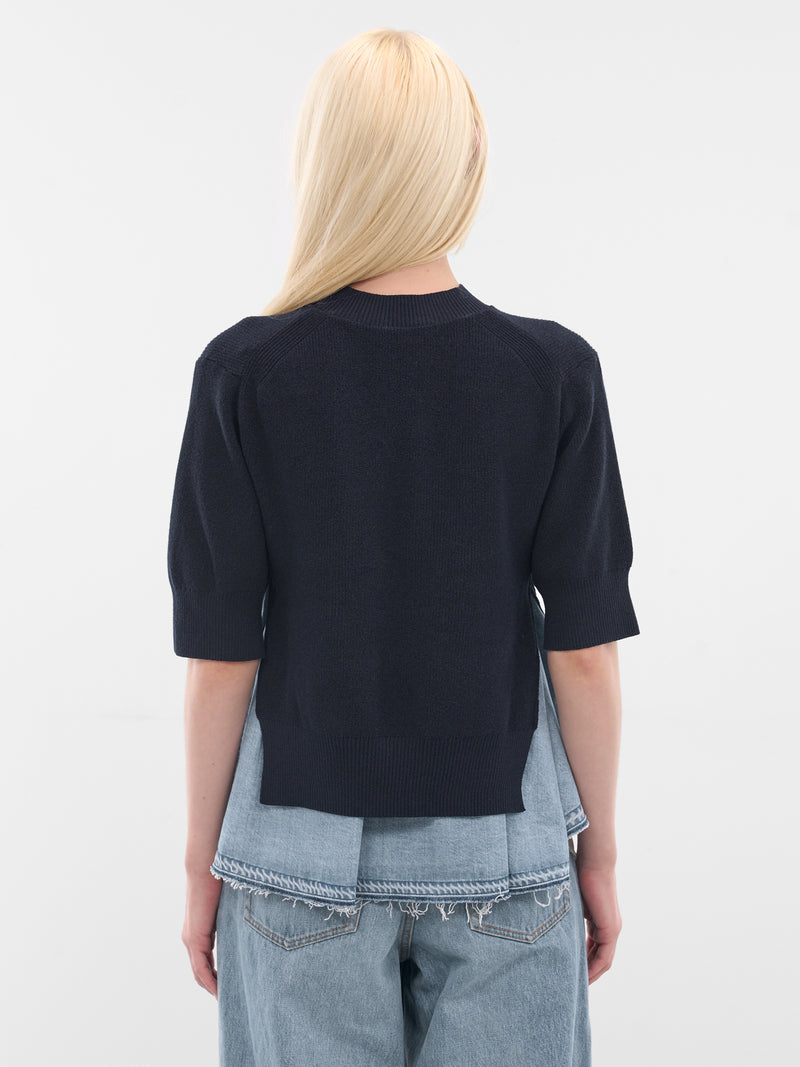 Deconstructed Knit-Denim Layered Sweater (25-07969-211-NAVY-BLUE)