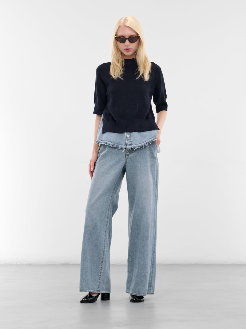Deconstructed Knit-Denim Layered Sweater (25-07969-211-NAVY-BLUE)