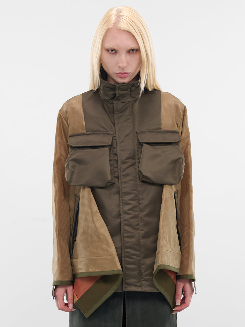 Khaki Nylon Contrast Drape Jacket (25-07990-541-KHAKI)