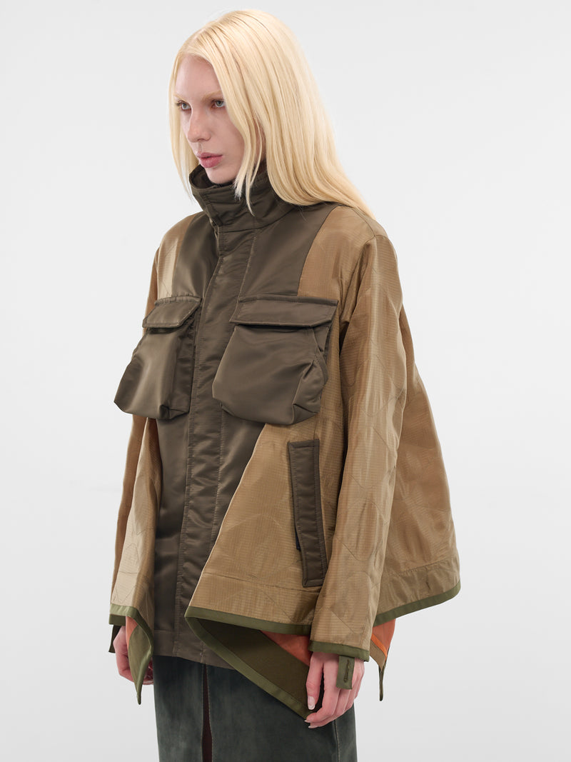 Khaki Nylon Contrast Drape Jacket (25-07990-541-KHAKI)