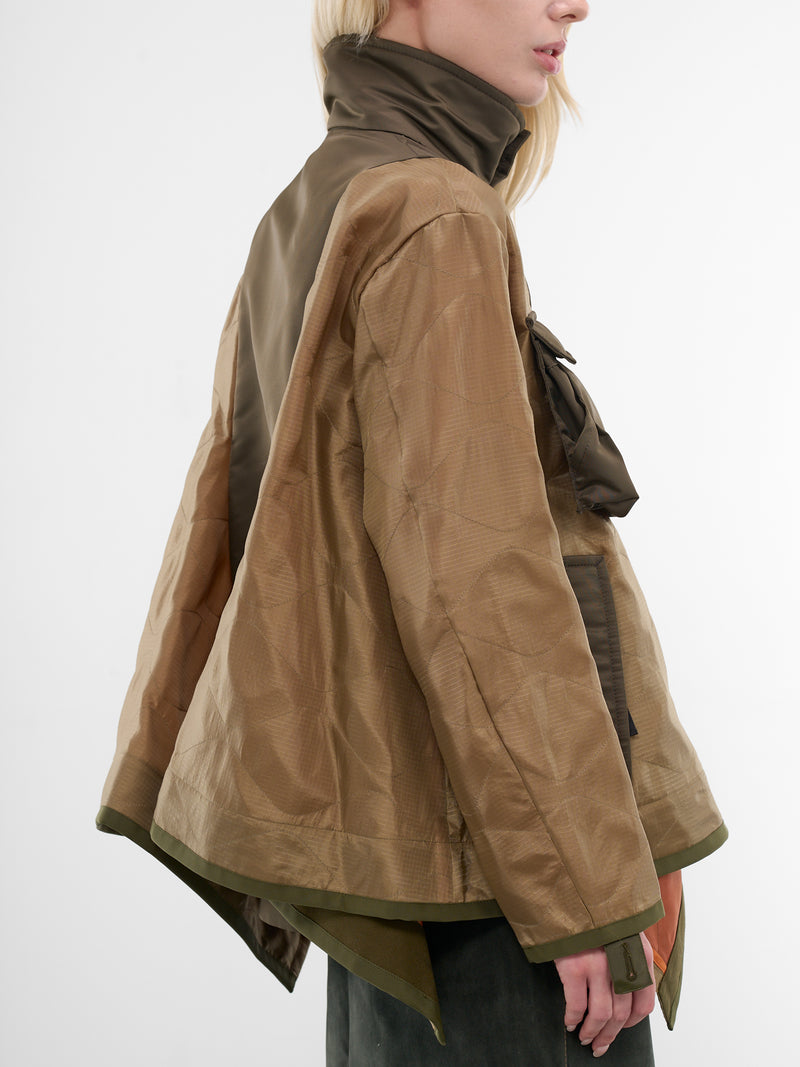 Khaki Nylon Contrast Drape Jacket (25-07990-541-KHAKI)