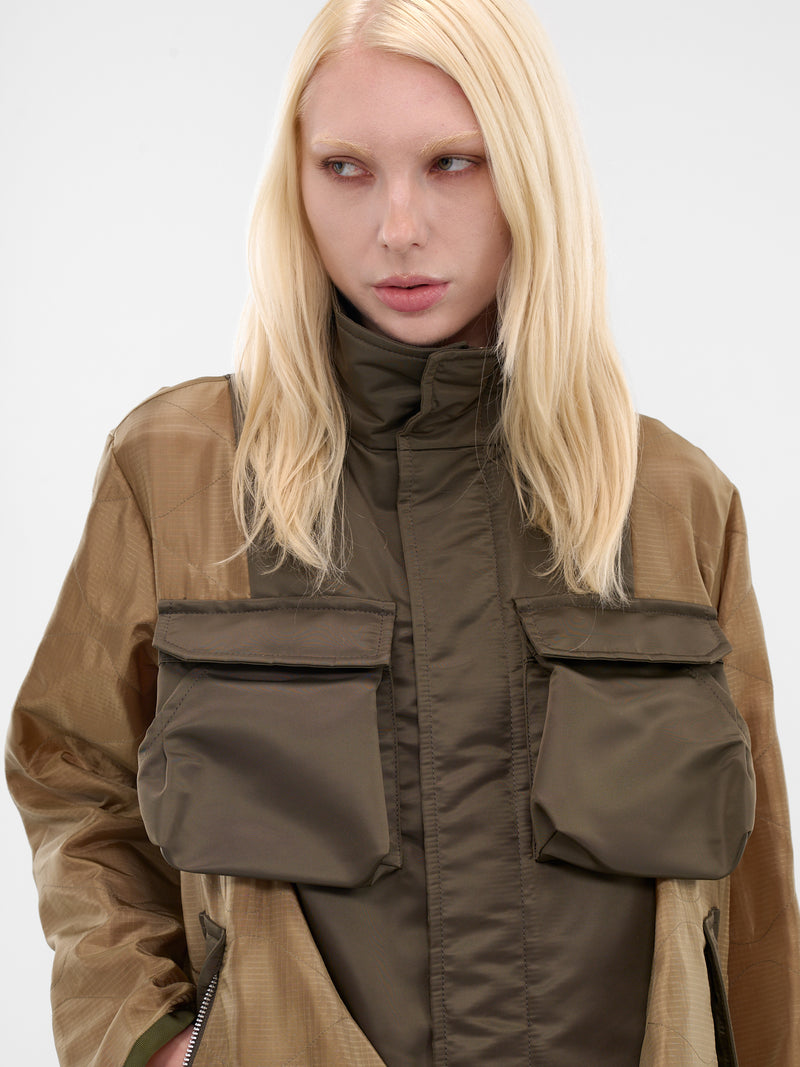 Khaki Nylon Contrast Drape Jacket (25-07990-541-KHAKI)