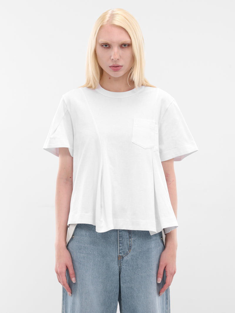 White Asymmetric Drape Pocket Tee (25-08020-101-WHITE)