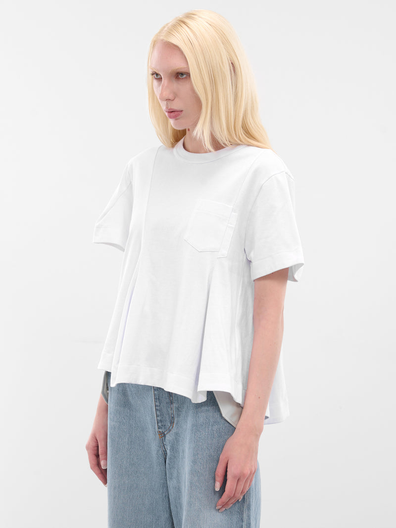White Asymmetric Drape Pocket Tee (25-08020-101-WHITE)